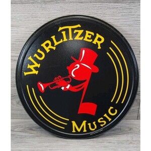 Wurlitzer Music Metal Sign Embossed Reproduction 12" Across... Musician Jukebox